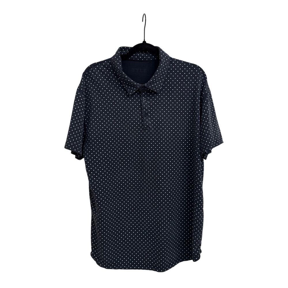 BYLT Basics Navy Blue Polka Dot Drop Cut Lux Golf Polo Capsule Career Casual XL